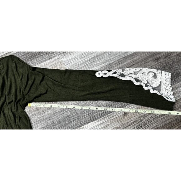 Sun Moon Womens Green Draped Cowl Neck Shirt Partial Lace Cuff Stretch Large? - Picture 12 of 12